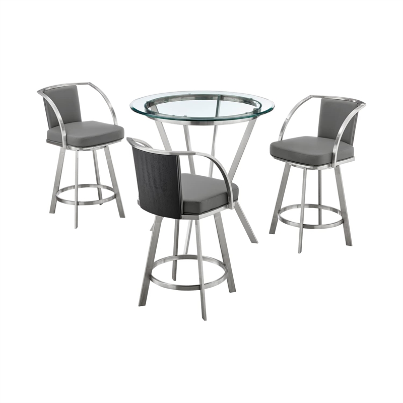 Armen Living Naomi and Livingston 4PC Stainless Steel Dining Set in Gray/Silver