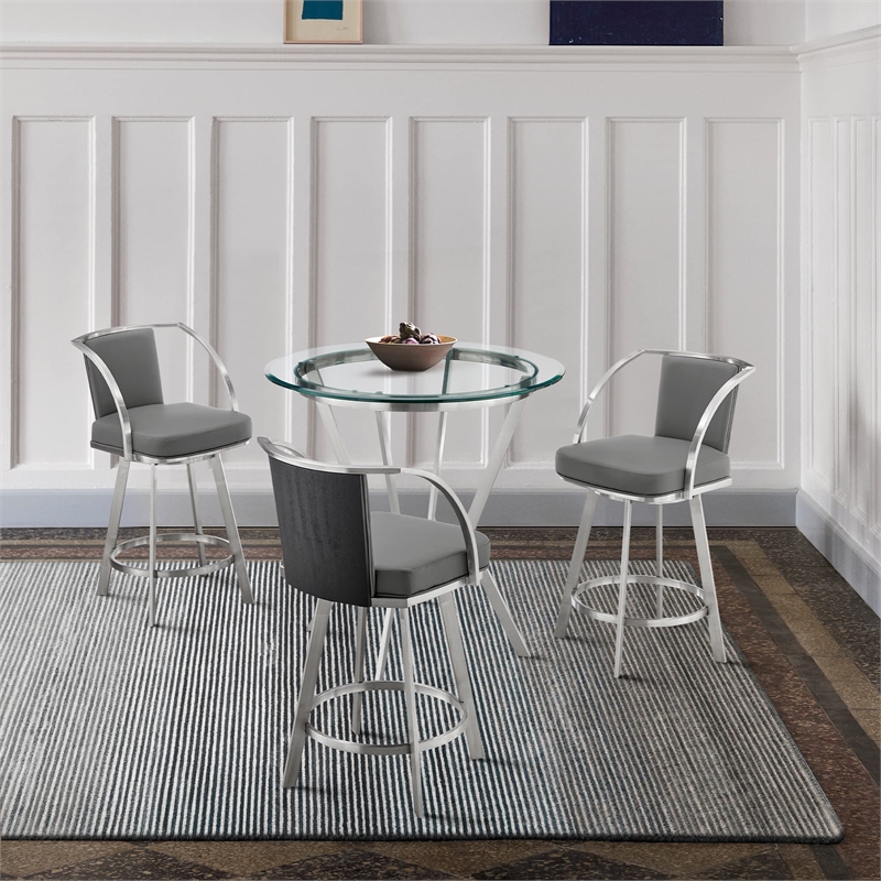 Armen Living Naomi and Livingston 4PC Stainless Steel Dining Set in Gray/Silver