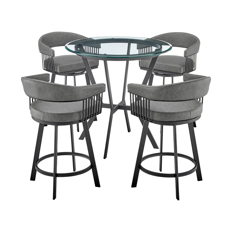 Armen Living Naomi and Chelsea 5PC Faux Leather/Metal Dining Set in Black/Gray