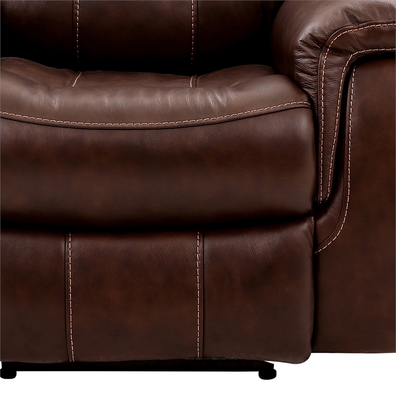 Armen Living Leather Power Headrest & Lumbar Support Reclining Sofa in Brown