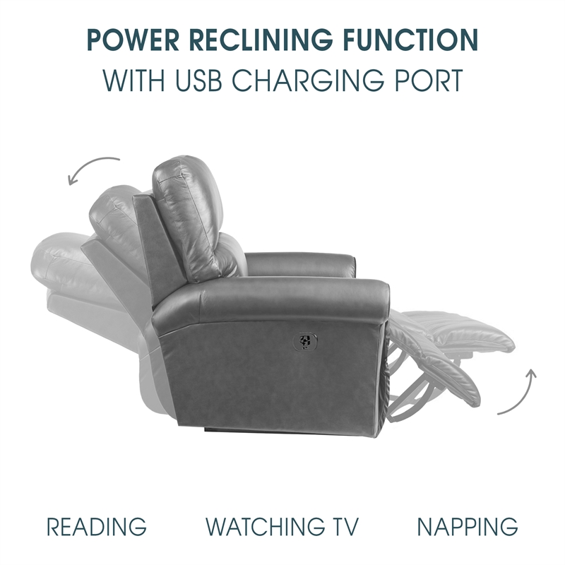 Armen Living Leather Power Headrest & Lumbar Support Reclining Sofa in Brown