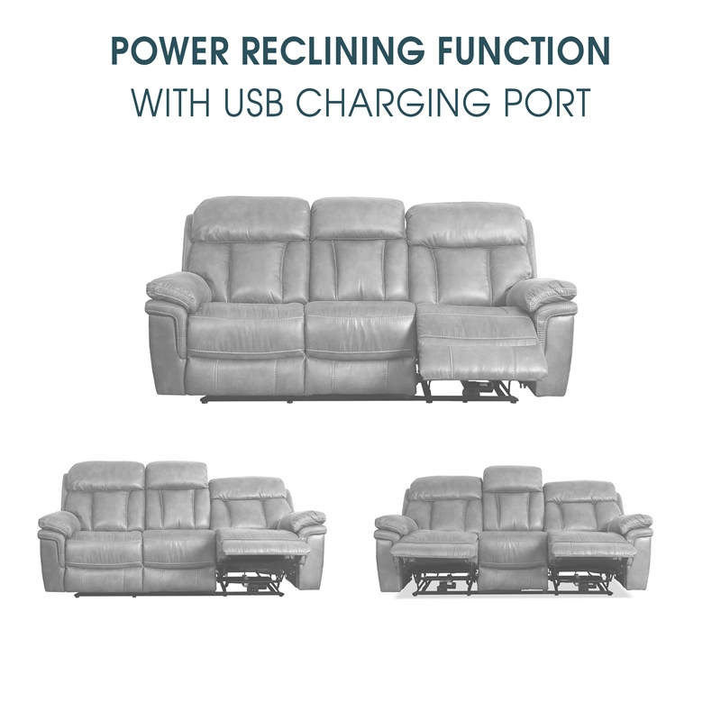 Armen Living Leather Power Headrest & Lumbar Support Reclining Sofa in Brown