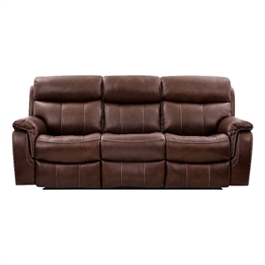 Armen Living Leather Power Headrest & Lumbar Support Reclining Sofa in Brown