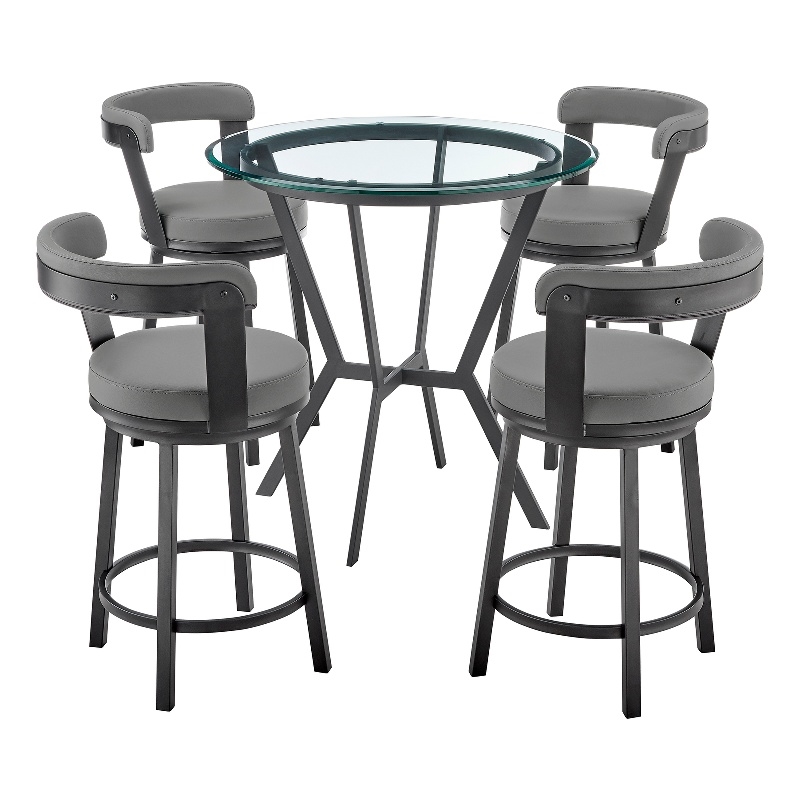 Armen Living Naomi and Bryant 5PC Faux Leather & Metal Dining Set in Black/Gray