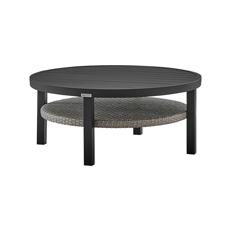 Armen Living Aileen Round Aluminum Outdoor Patio Coffee Table in Gray/Black