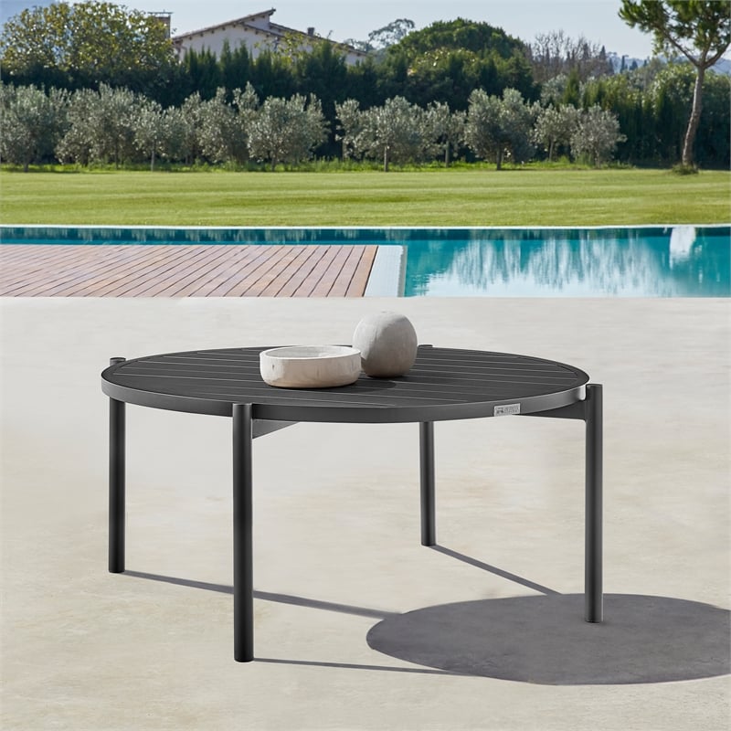 Armen Living Round Contemporary Aluminum Outdoor Patio Coffee Table in Black