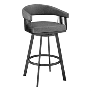 Armen Living Chelsea 30&quot Metal/Faux Leather Swivel Bar Stool in Black/Gray