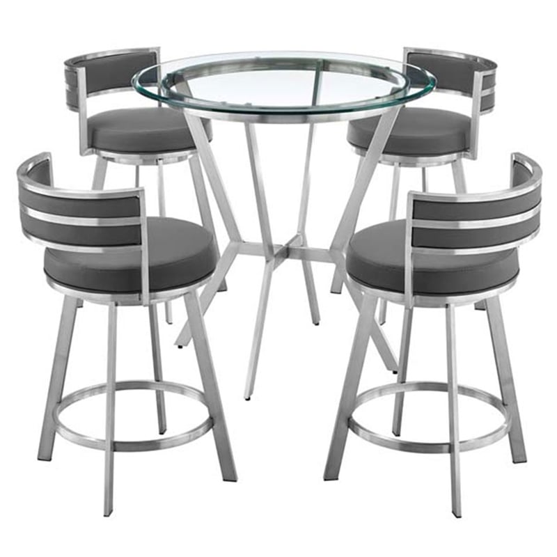 Armen Living Naomi and Roman 5-Piece Stainless Steel Dining Set in Gray/Silver