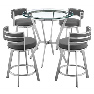 Armen Living Naomi and Roman 5-Piece Stainless Steel Dining Set in Gray/Silver