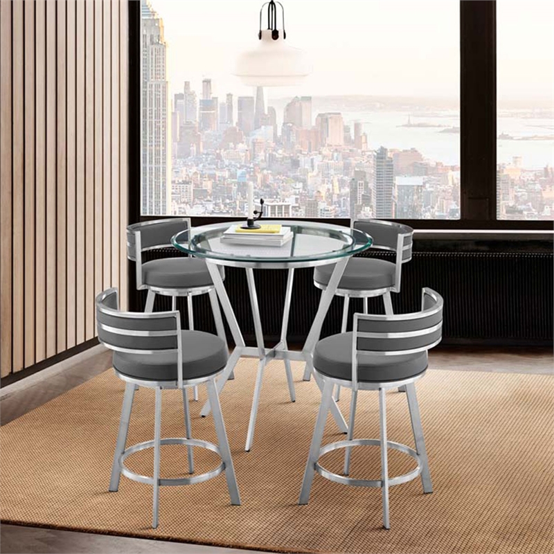 Armen Living Naomi and Roman 5-Piece Stainless Steel Dining Set in Gray/Silver