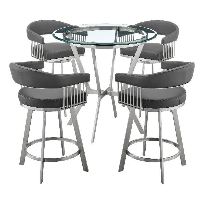 Armen Living Naomi and Chelsea 5-Piece Stainless Steel Dining Set in Gray/Silver