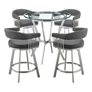Armen Living Naomi and Chelsea 5-Piece Stainless Steel Dining Set in Gray/Silver