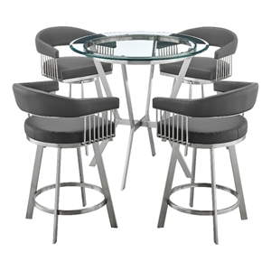 naomi and chelsea 5 piece counter height dining set in brushed metal and grey
