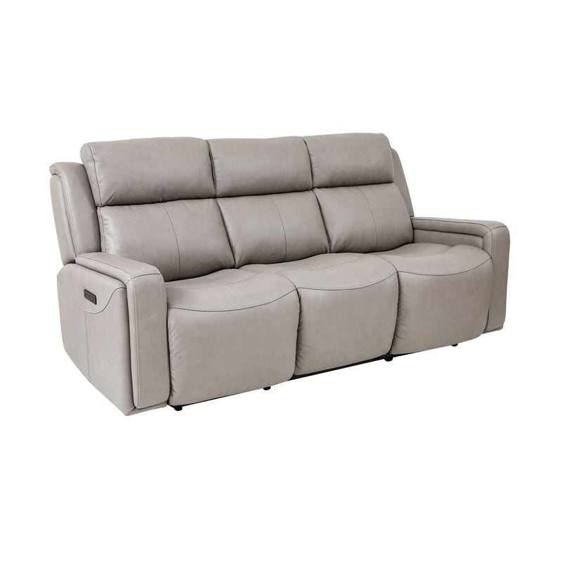 Armen Living Leather Reclining Sofa w/ Power Headrest & Lumbar Support in Gray