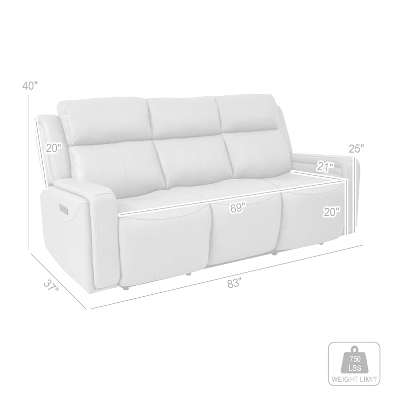 Armen Living Leather Reclining Sofa w/ Power Headrest & Lumbar Support in Gray
