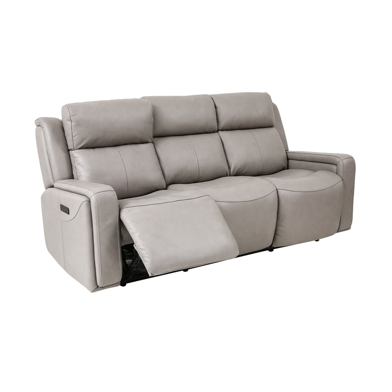 Armen Living Leather Reclining Sofa w/ Power Headrest & Lumbar Support in Gray