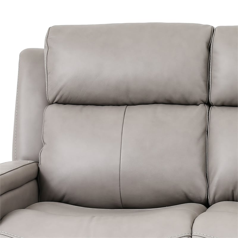 Armen Living Leather Reclining Sofa w/ Power Headrest & Lumbar Support in Gray
