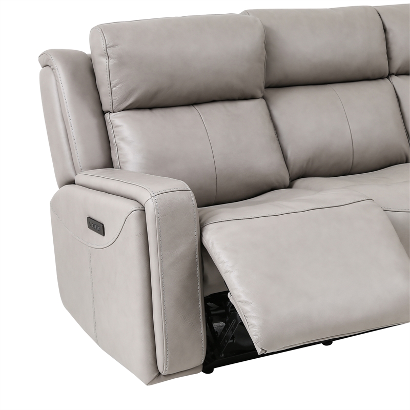 Armen Living Leather Reclining Sofa w/ Power Headrest & Lumbar Support in Gray