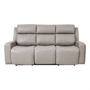 Armen Living Leather Reclining Sofa w/ Power Headrest & Lumbar Support in Gray