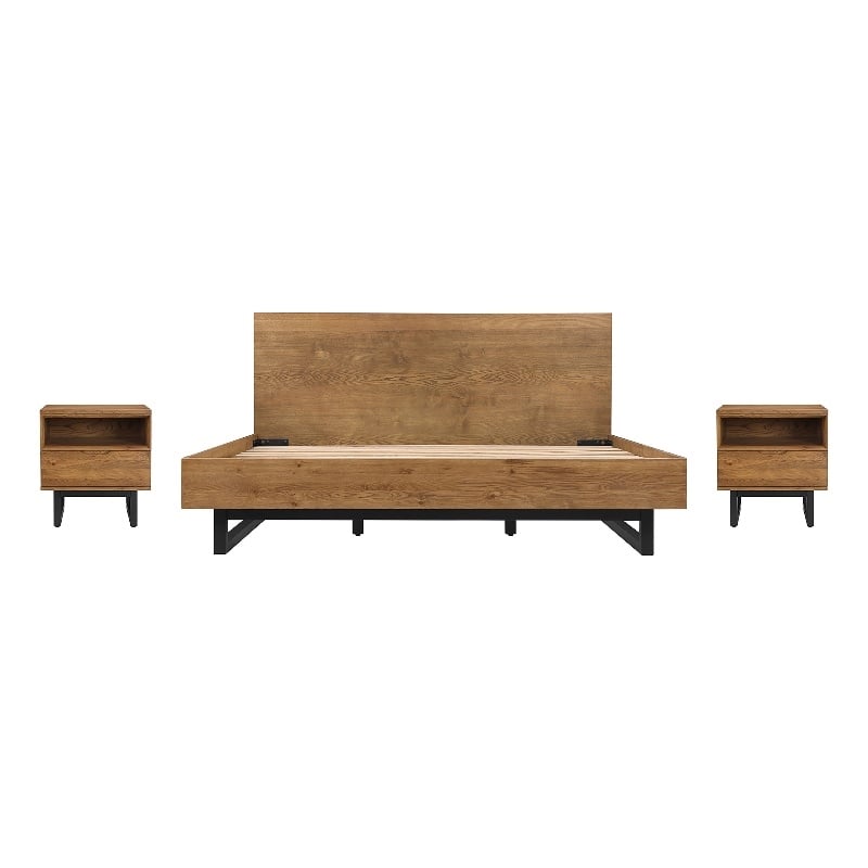 Armen Living Aldo 3-Piece Wood King Platform Frame Bedroom Set in Brown/Black