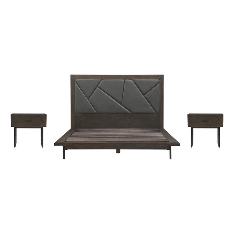 Armen Living Marquis 3-Piece Wood Queen Platform Bedroom Set in Gray/Smoke Oak