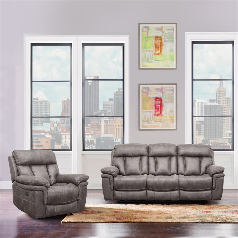 Armen Living Estelle 2-Piece Fabric Reclining Set Sofa & Recliner in Gunmetal