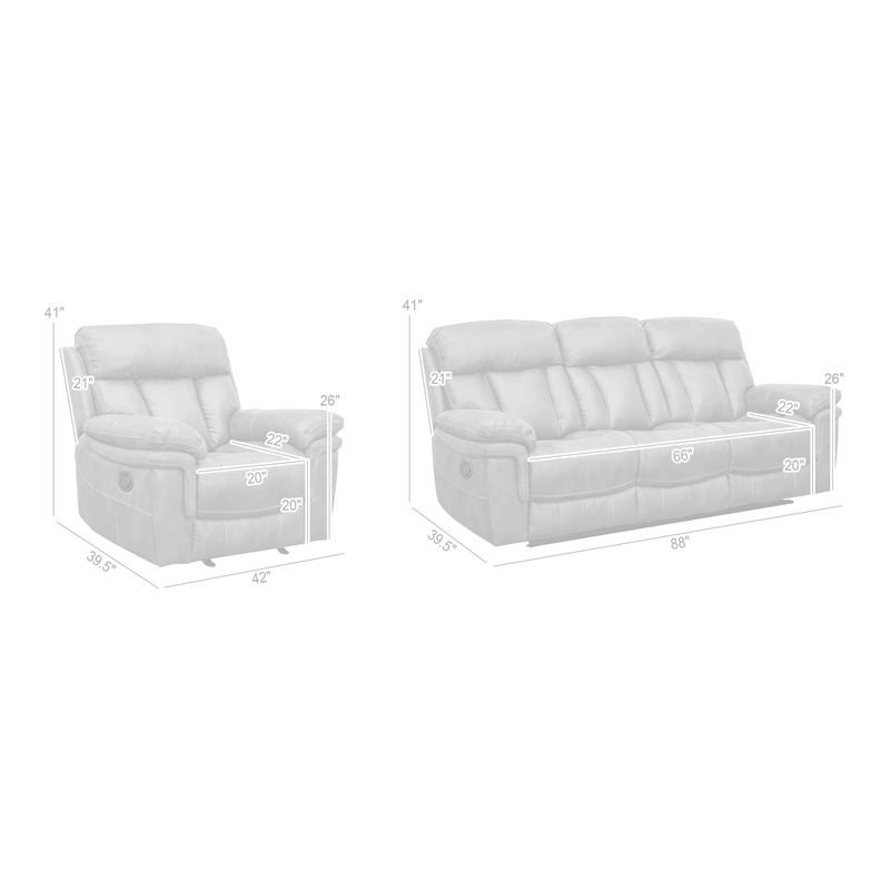 Armen Living Estelle 2-Piece Fabric Reclining Set Sofa & Recliner in Gunmetal