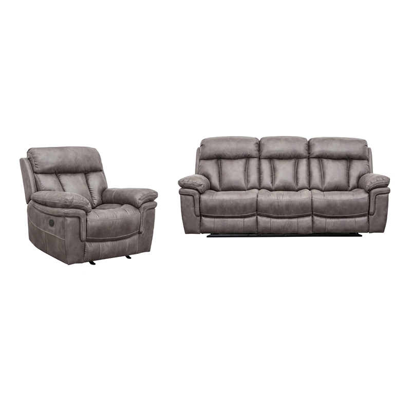 Armen Living Estelle 2-Piece Fabric Reclining Set Sofa & Recliner in Gunmetal