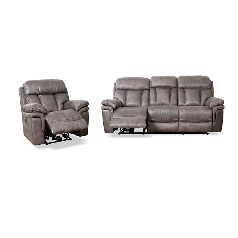 Armen Living Estelle 2-Piece Fabric Reclining Set Sofa & Recliner in Gunmetal