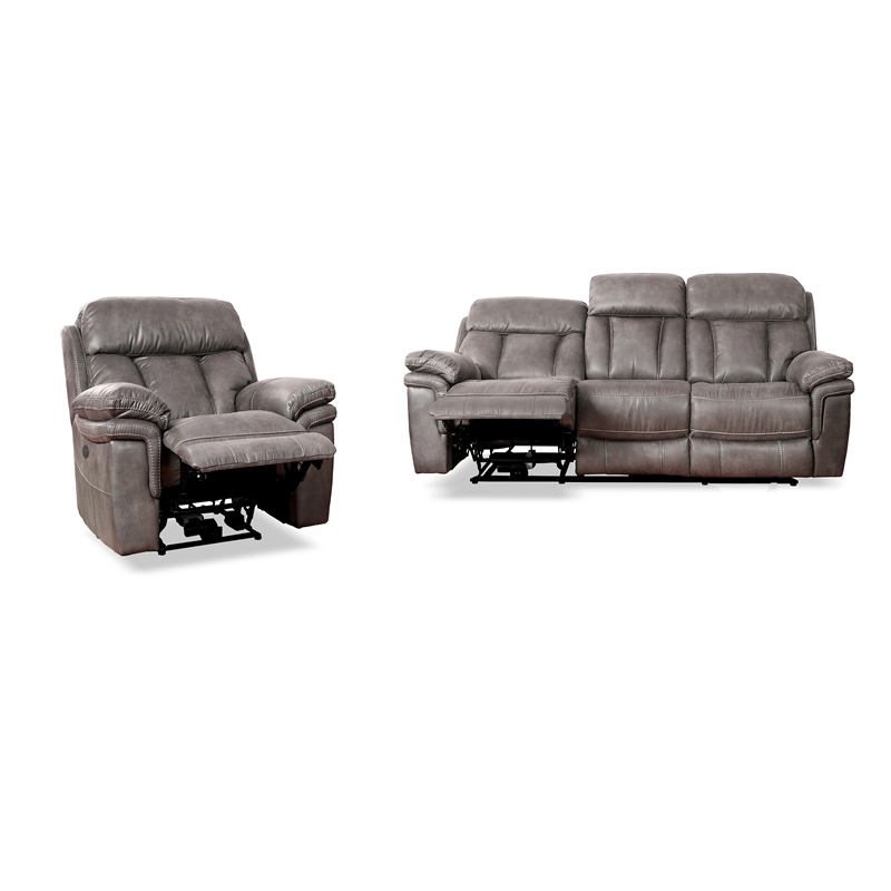 Armen Living Estelle 2-Piece Fabric Reclining Set Sofa & Recliner in Gunmetal