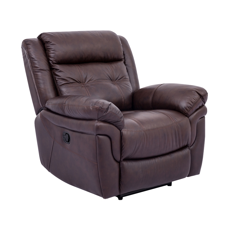 Armen Living Marcel 2-Piece Modern Leather Sofa and Recliner Set in Dark Brown
