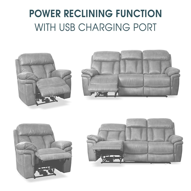 Armen Living Montague 2PC Leather Dual Power Reclining Sofa Recliner in Brown