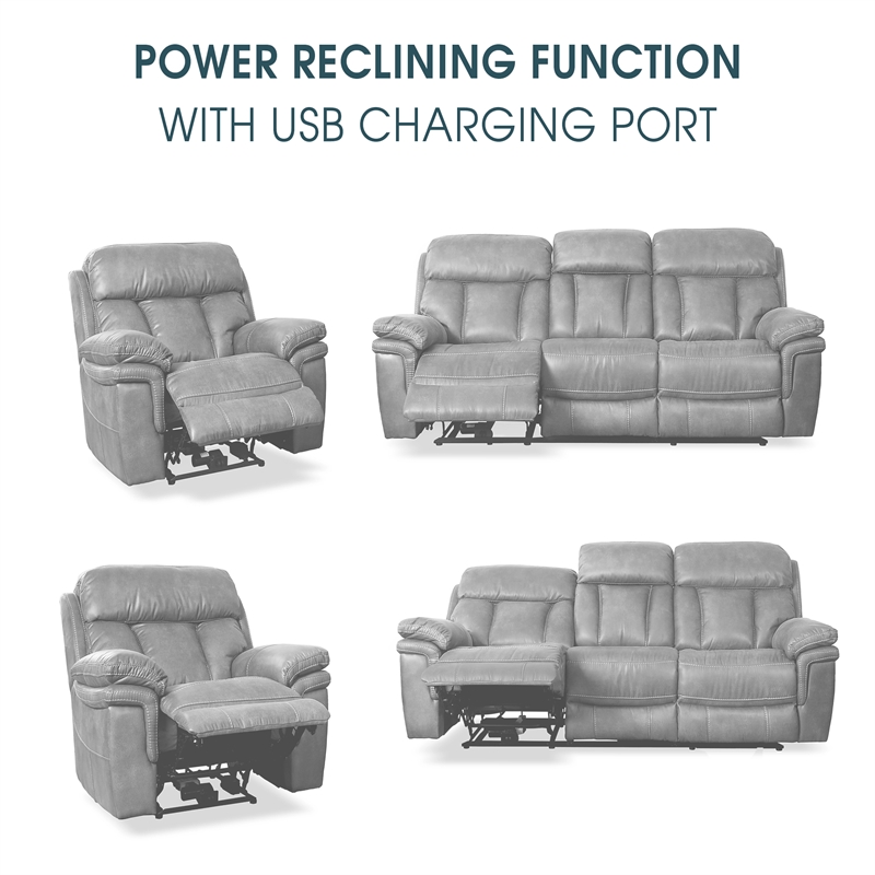 Armen Living Claude 2-Piece Dual Leather Power Reclining Sofa Set in Brown