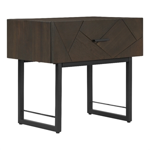 Armen Living Marquis 1-Drawer Oak Wood Nightstand with Black Metal Legs in Gray