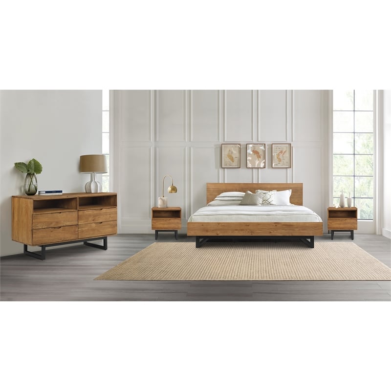 Armen Living Aldo 1-Drawer Modern Wood and Metal Nightstand in Brown/Black