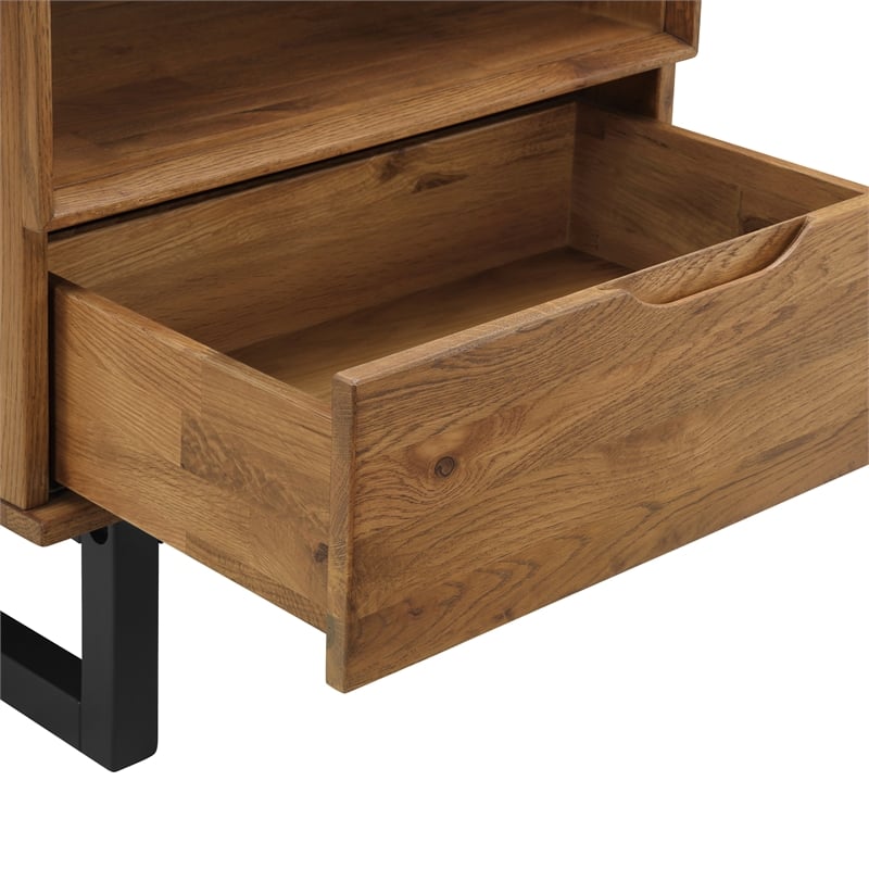 Armen Living Aldo 1-Drawer Modern Wood and Metal Nightstand in Brown/Black