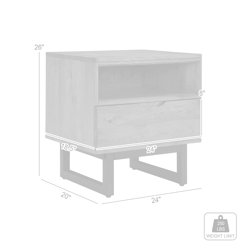 Armen Living Aldo 1-Drawer Modern Wood and Metal Nightstand in Brown/Black