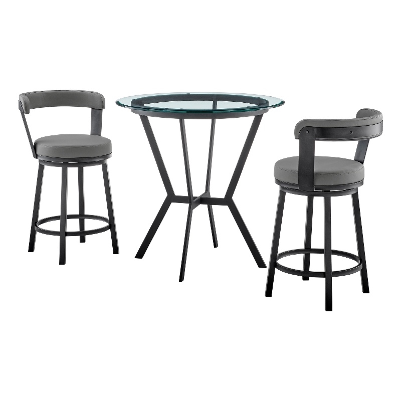 Armen Living Naomi and Bryant 3-Piece Modern Metal Dining Set in Gray/Black