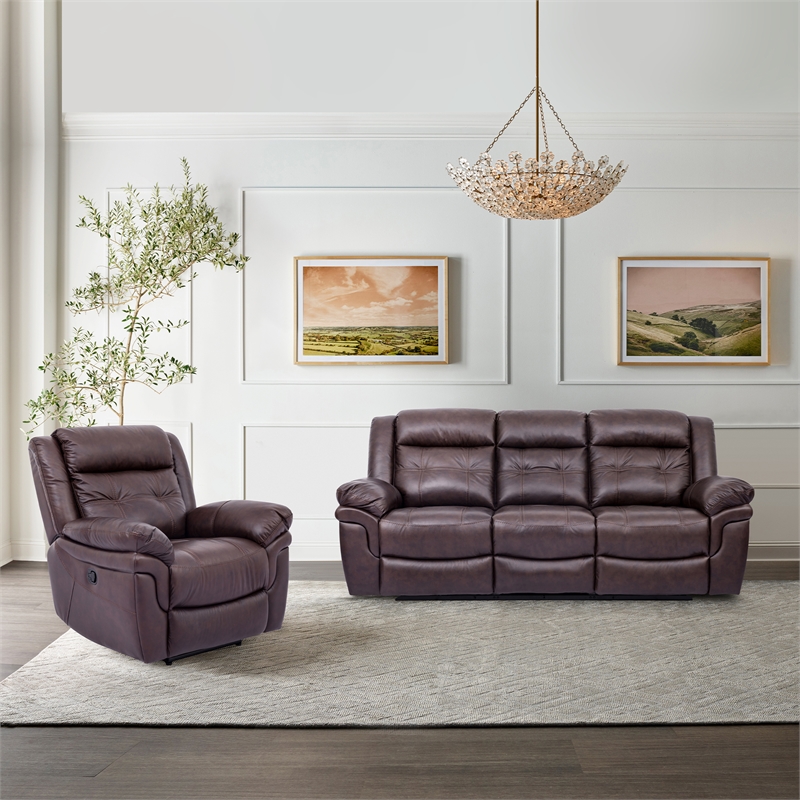 Armen Living Marcel Modern Leather Manual Recliner Chair in Dark Brown