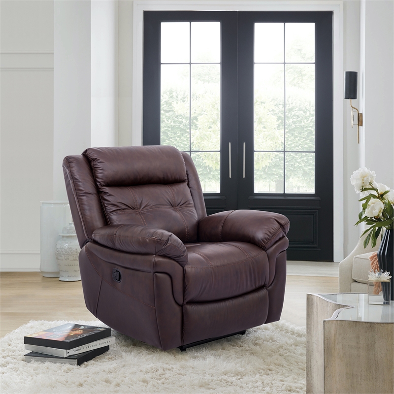 Armen Living Marcel Modern Leather Manual Recliner Chair in Dark Brown
