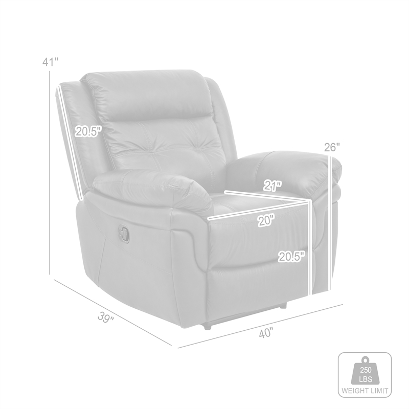 Armen Living Marcel Modern Leather Manual Recliner Chair in Dark Brown