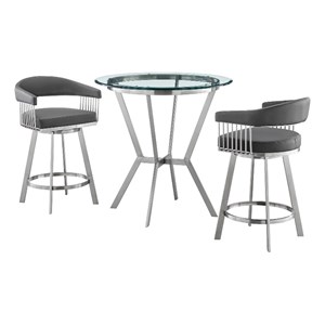Armen Living Naomi and Chelsea 3-Piece Stainless Steel Dining Set in Gray/Silver