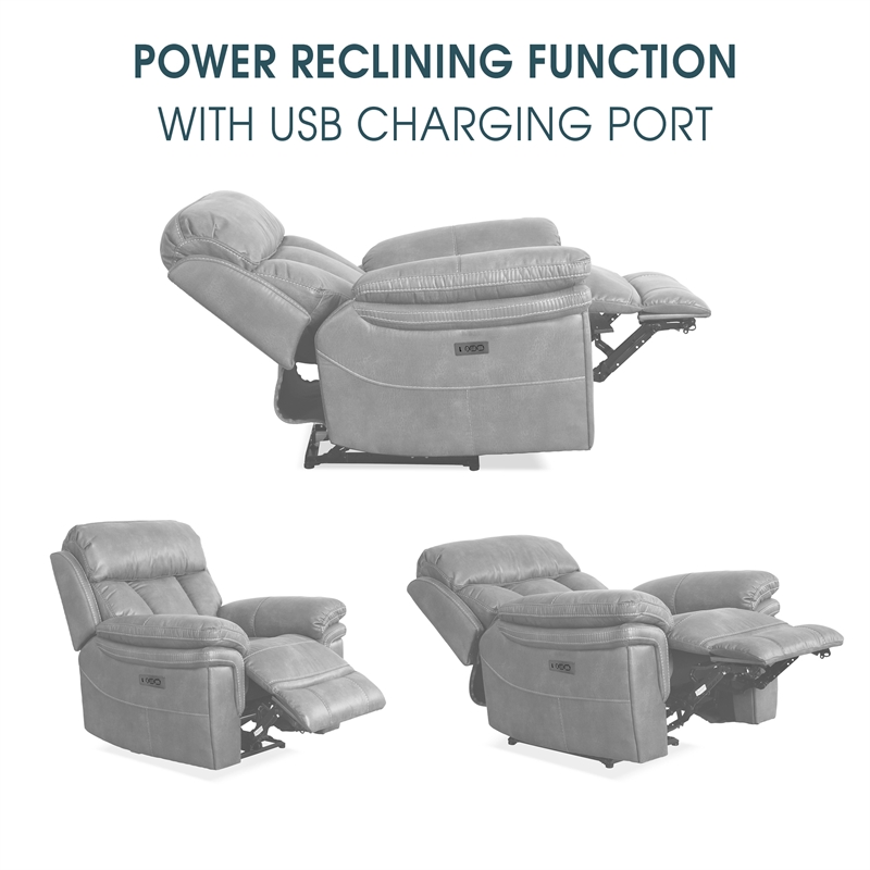 Armen Living Leather Power Headrest Lumbar Support Recliner Chair in Brown