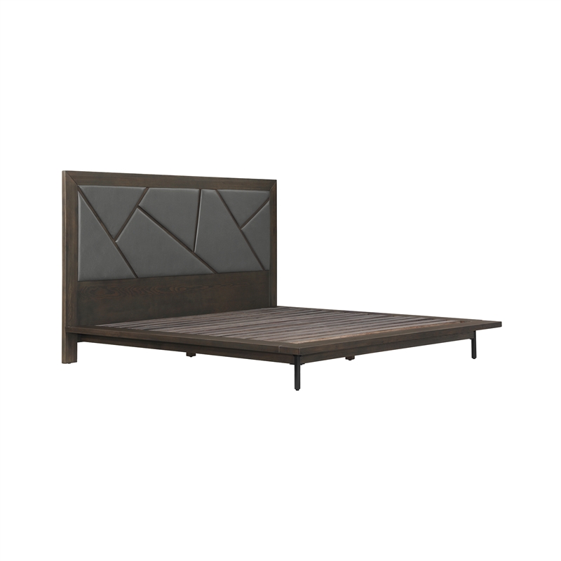 Armen Living Marquis Wood Queen Platform Bed with Headboard in Oak/Gray