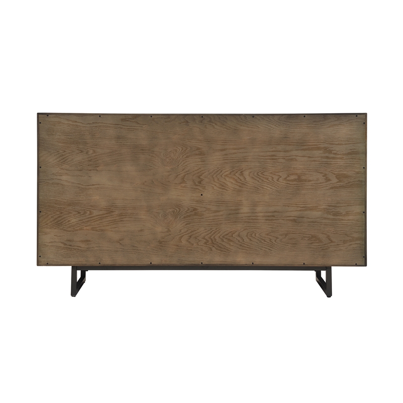 Armen Living Marquis 6-Drawer Oak Wood Dresser with Black Metal Legs in Gray