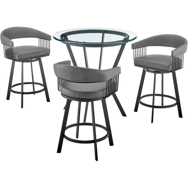 Armen Living Naomi and Chelsea 4PC Faux Leather/Metal Dining Set in Black/Gray