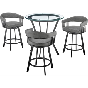Armen Living Naomi and Chelsea 4PC Faux Leather/Metal Dining Set in Black/Gray