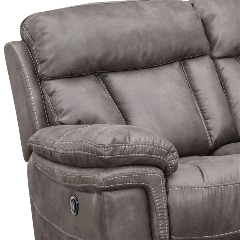 Armen Living Estelle Fabric Power Reclining Loveseat in Gunmetal