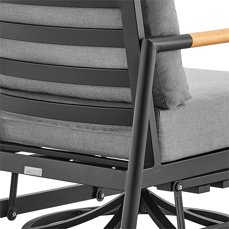 Armen Living Royal 3PC Outdoor Aluminum/Fabric Patio Swivel Set in Black/Gray