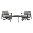 Armen Living Royal 3PC Outdoor Aluminum/Fabric Patio Swivel Set in Black/Gray